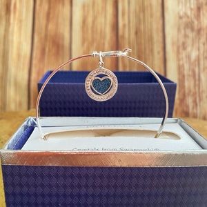 Brilliance Blue Heart Charm Bangle Bracelet w Swarovski Crystals
